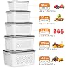 5-Pack Fruit Storage Containers for Fridge with Removable Colanders, 4 in 1 Produce Storage Containers with Lids, Leakproof Fridge Organizer Bins for Salad Berry Lettuce Vegetables Meat Keeper Fresh