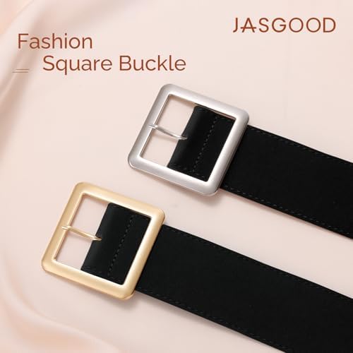 JASGOOD Women Wide Suede Belt Chunky Belts for Jeans Dresses Coats Ladies Waist Belt with Gold/Silver Buckle, Width 1.89"