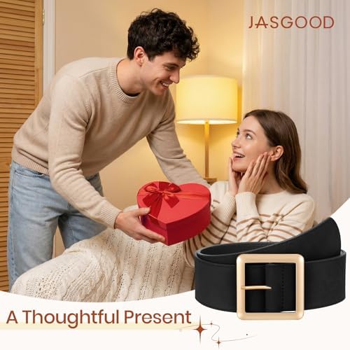 JASGOOD Women Wide Suede Belt Chunky Belts for Jeans Dresses Coats Ladies Waist Belt with Gold/Silver Buckle, Width 1.89"
