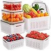 5-Pack Fruit Storage Containers for Fridge with Removable Colanders, 4 in 1 Produce Storage Containers with Lids, Leakproof Fridge Organizer Bins for Salad Berry Lettuce Vegetables Meat Keeper Fresh