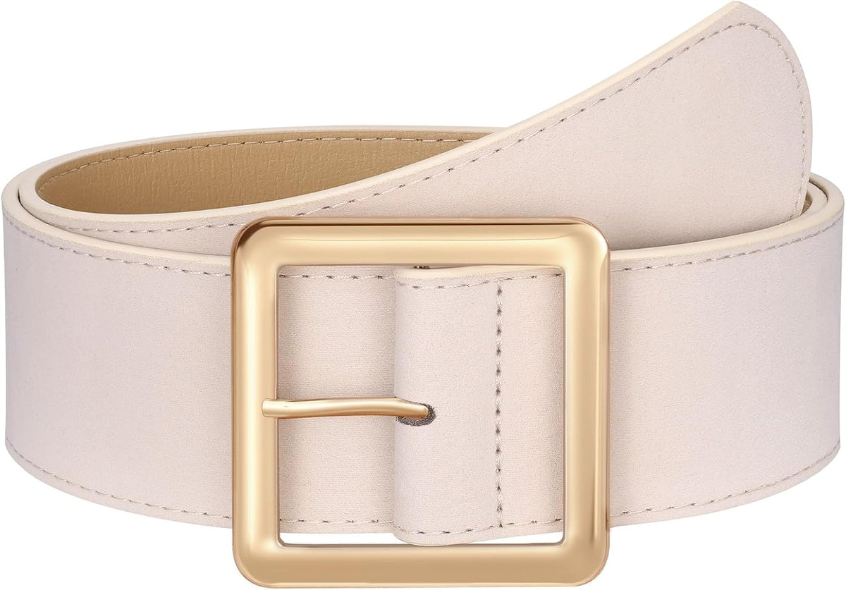 JASGOOD Women Wide Suede Belt Chunky Belts for Jeans Dresses Coats Ladies Waist Belt with Gold/Silver Buckle, Width 1.89"