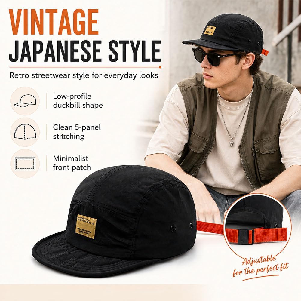 Vintage Japanese Streetwear Snapback Cap,Hip-Hop Inspired Quick Dry Breathable Baseball Casual Duckbill Cap