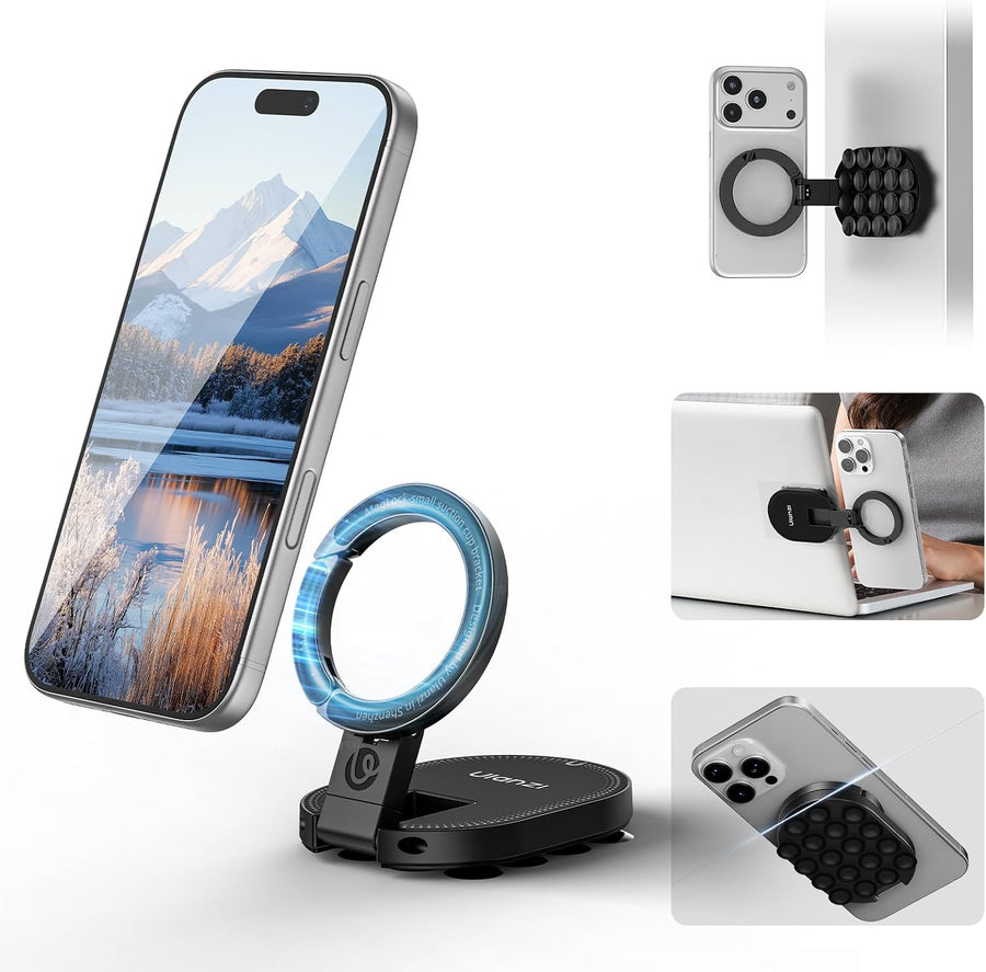 ULANZI MA39 3-in-1 Suction Magnetic Phone Holder for MagSafe, 360° Rotatable Phone Tripod Mount with Carabiner Clip, Compatible with for iPhone 17-12, Ideal for Car Dashboard, Gym, Kitchen, Office
