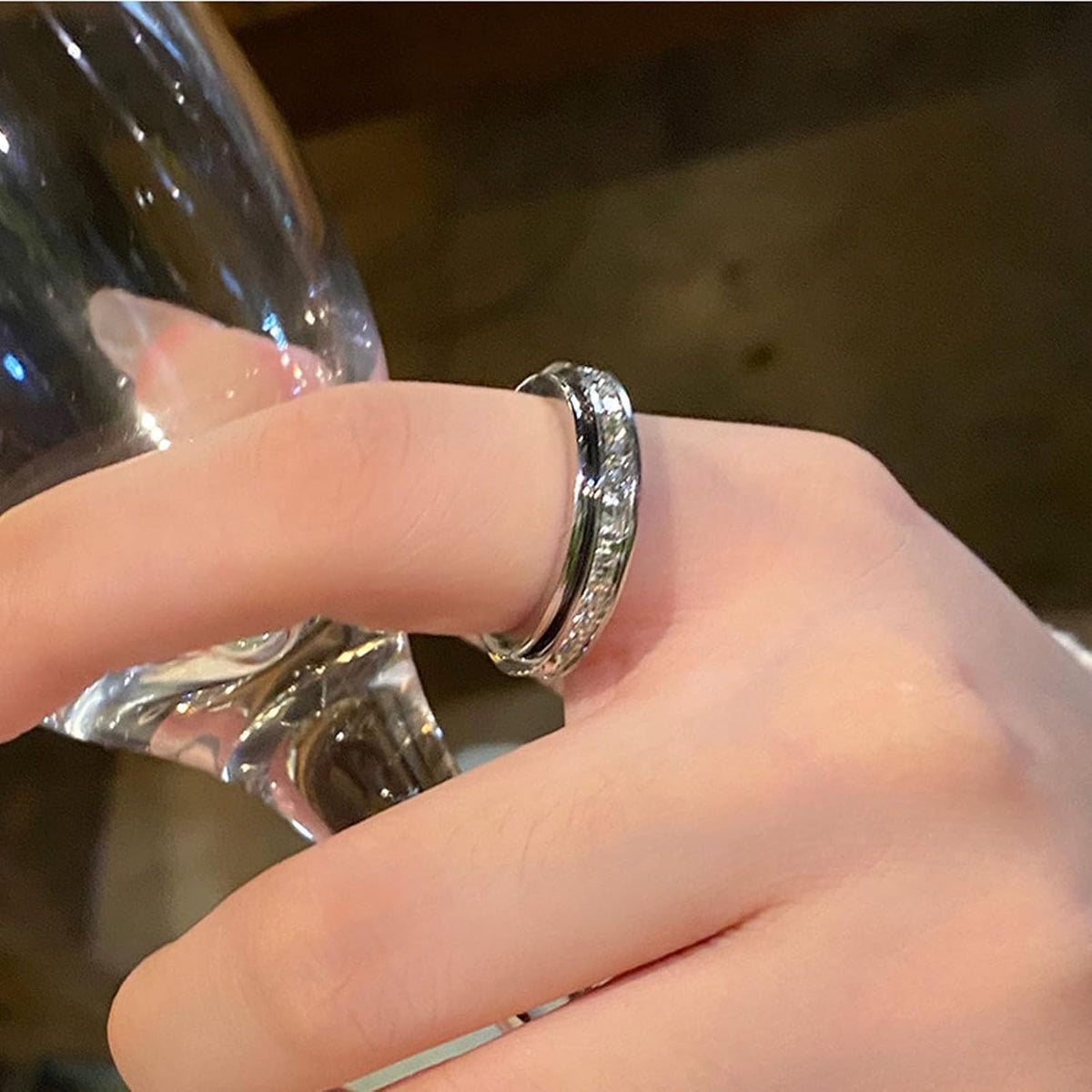 Sparkling Spinning Ring, Anxiety Rings Titanium Steel Spinner Fidget Band Rings for Women Cubic Zirconia Relieving Anxiety Wedding Promise Lucky Statement Ring Comfort Fit Size 5 to 12
