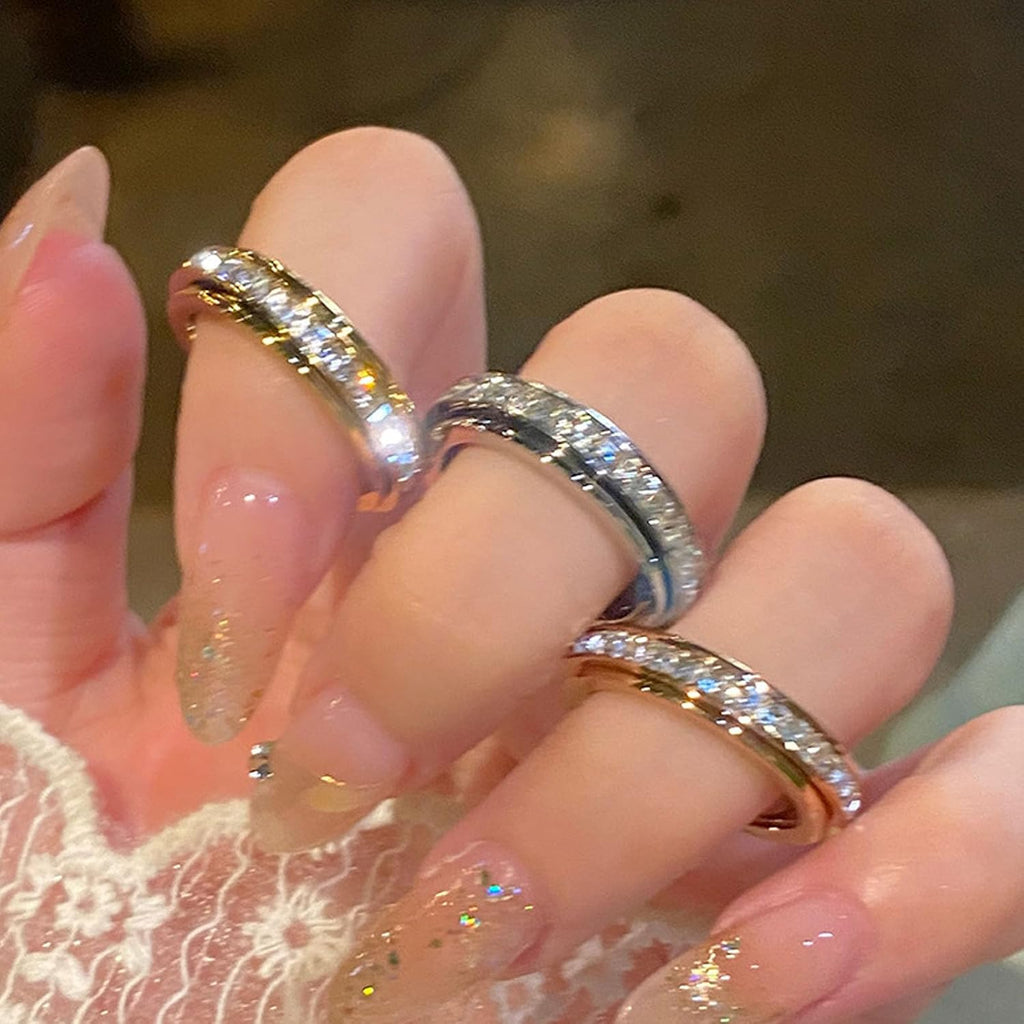 Sparkling Spinning Ring, Anxiety Rings Titanium Steel Spinner Fidget Band Rings for Women Cubic Zirconia Relieving Anxiety Wedding Promise Lucky Statement Ring Comfort Fit Size 5 to 12