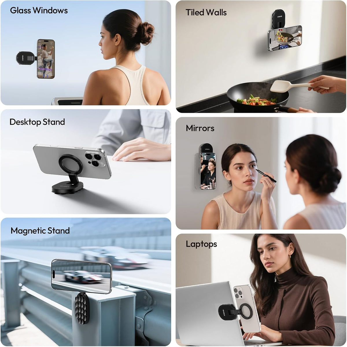 ULANZI MA39 3-in-1 Suction Magnetic Phone Holder for MagSafe, 360° Rotatable Phone Tripod Mount with Carabiner Clip, Compatible with for iPhone 17-12, Ideal for Car Dashboard, Gym, Kitchen, Office