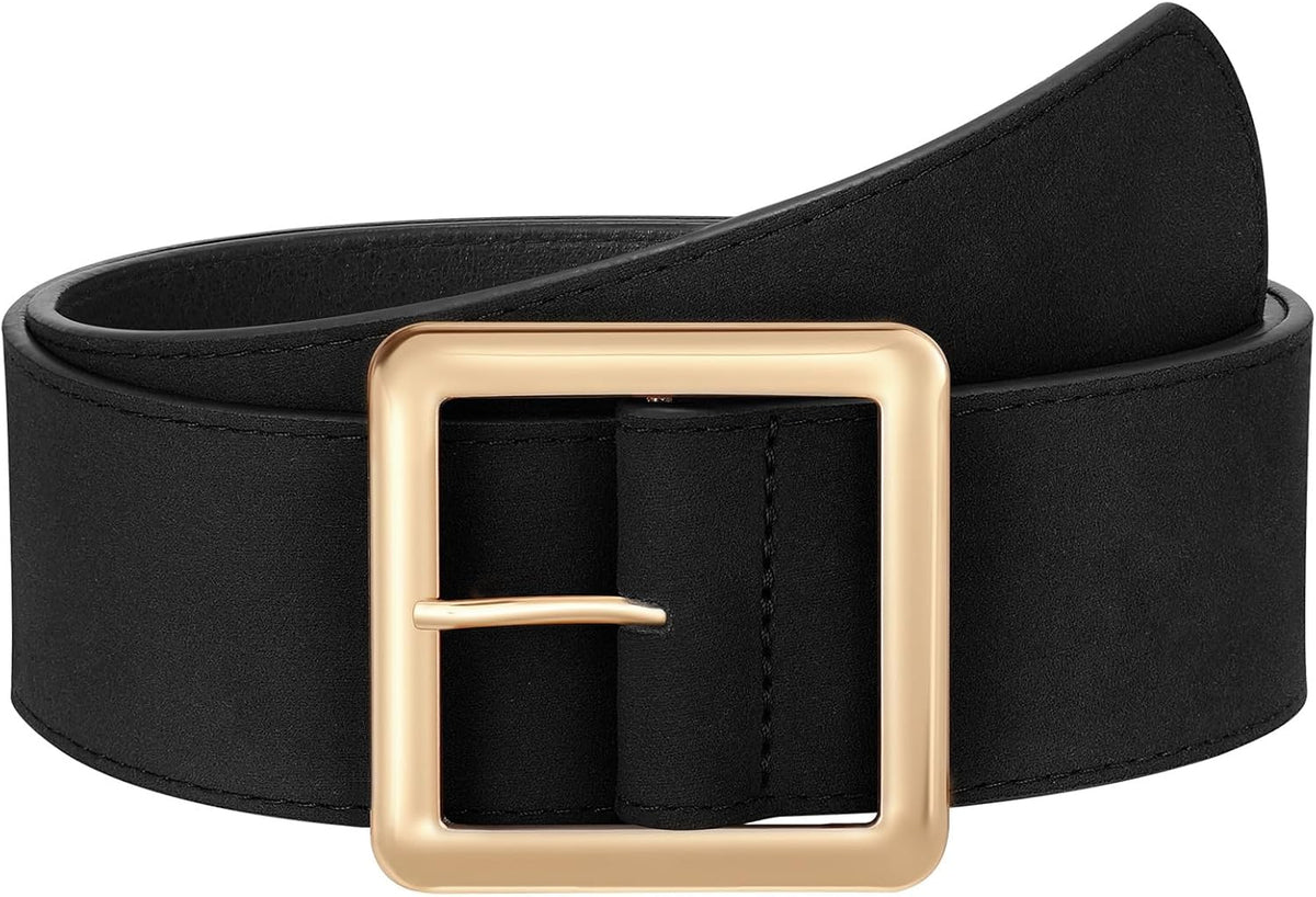 JASGOOD Women Wide Suede Belt Chunky Belts for Jeans Dresses Coats Ladies Waist Belt with Gold/Silver Buckle, Width 1.89"
