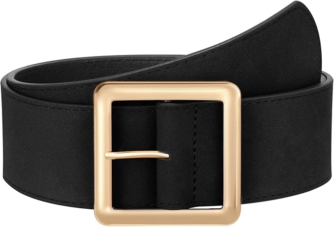 JASGOOD Women Wide Suede Belt Chunky Belts for Jeans Dresses Coats Ladies Waist Belt with Gold/Silver Buckle, Width 1.89"