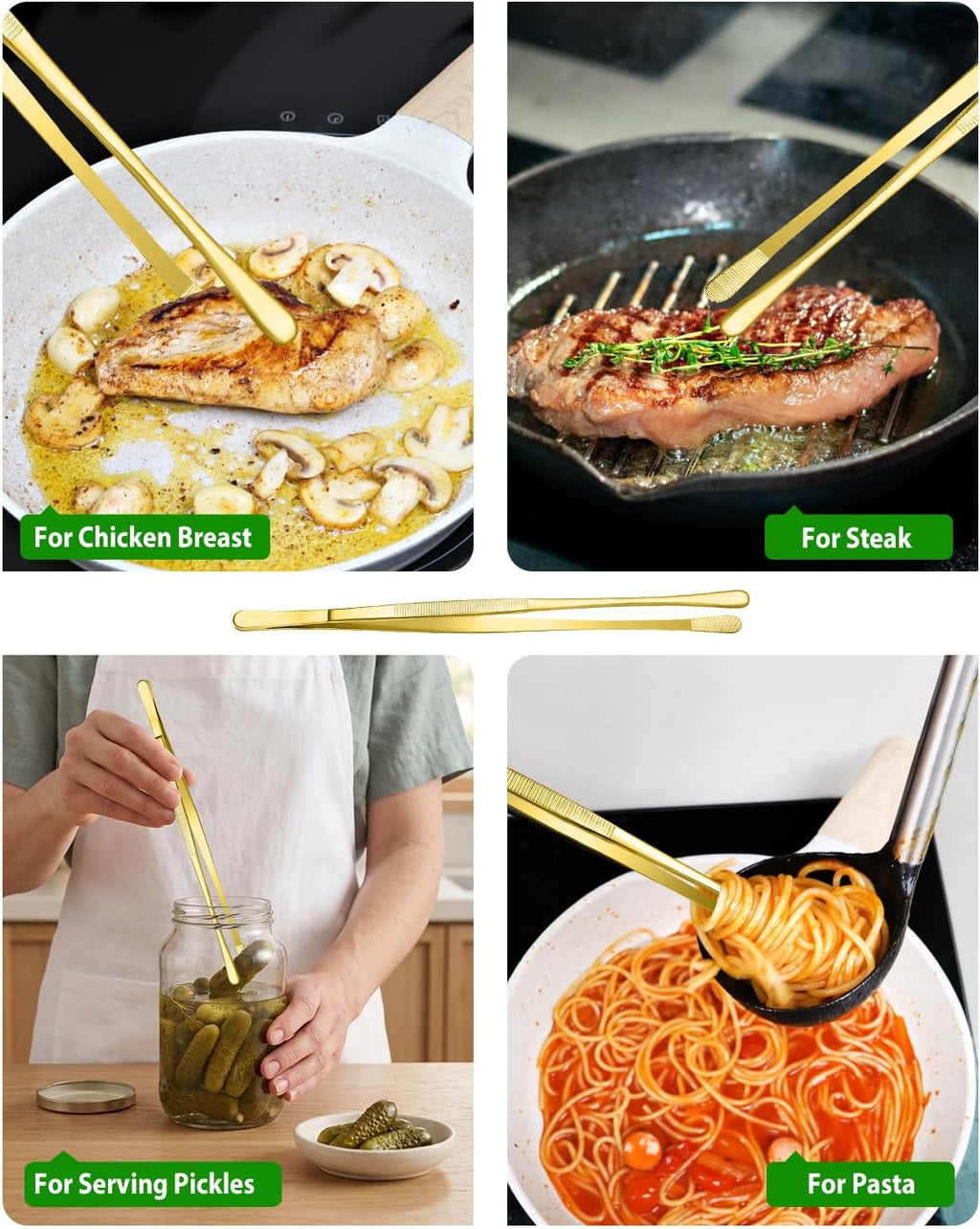 4 Pcs Fine Long Tweezer Tongs Professional Black, 12'' and 10'' Stainless Steel for Kitchen, Food, Cooking, Repairing, Sea food and BBQ