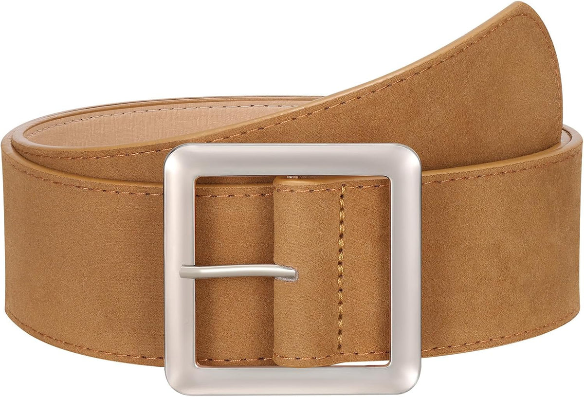JASGOOD Women Wide Suede Belt Chunky Belts for Jeans Dresses Coats Ladies Waist Belt with Gold/Silver Buckle, Width 1.89"
