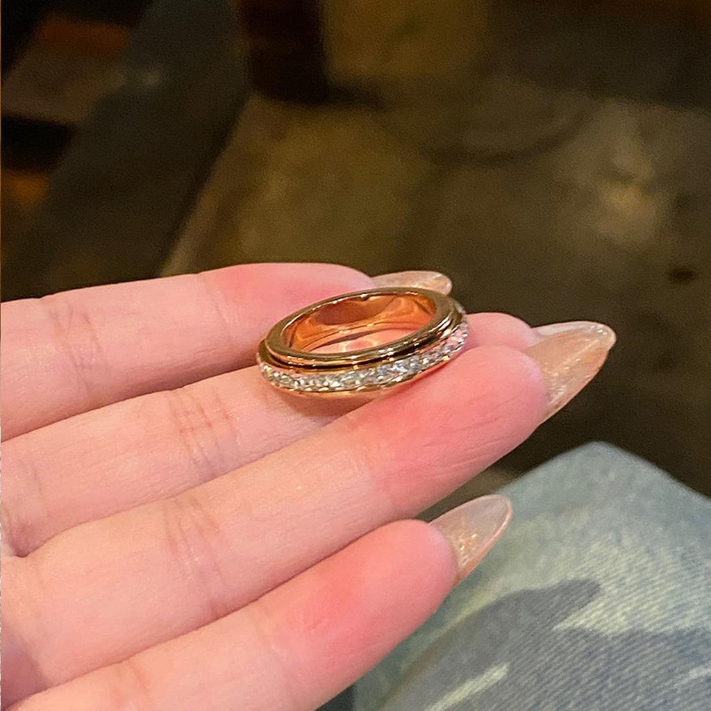 Sparkling Spinning Ring, Anxiety Rings Titanium Steel Spinner Fidget Band Rings for Women Cubic Zirconia Relieving Anxiety Wedding Promise Lucky Statement Ring Comfort Fit Size 5 to 12