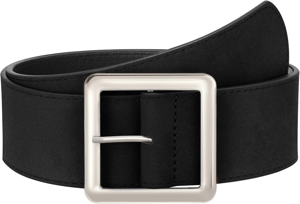 JASGOOD Women Wide Suede Belt Chunky Belts for Jeans Dresses Coats Ladies Waist Belt with Gold/Silver Buckle, Width 1.89"