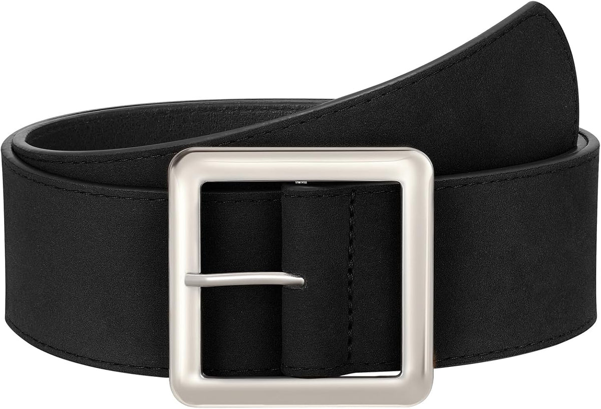 JASGOOD Women Wide Suede Belt Chunky Belts for Jeans Dresses Coats Ladies Waist Belt with Gold/Silver Buckle, Width 1.89"
