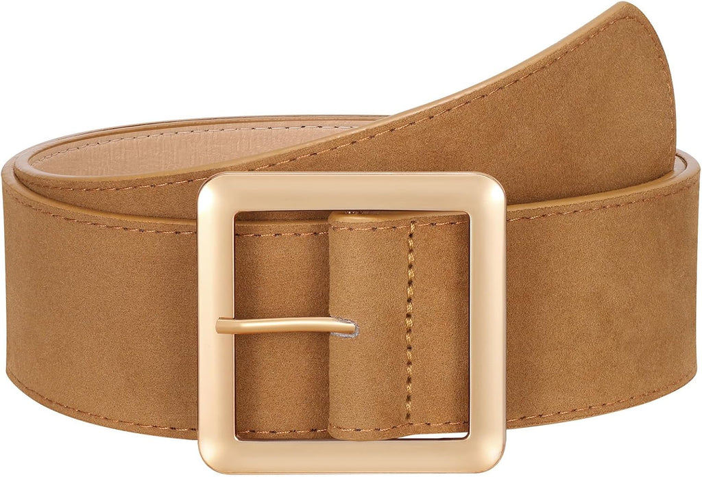 JASGOOD Women Wide Suede Belt Chunky Belts for Jeans Dresses Coats Ladies Waist Belt with Gold/Silver Buckle, Width 1.89"