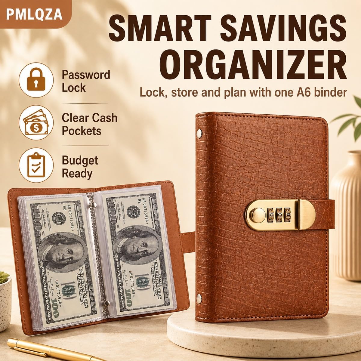 A6 Savings Notebook with Lock, Money Budget Binder Journal for Cash