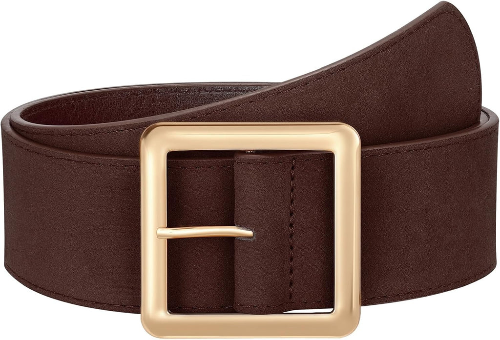 JASGOOD Women Wide Suede Belt Chunky Belts for Jeans Dresses Coats Ladies Waist Belt with Gold/Silver Buckle, Width 1.89"