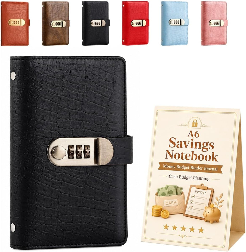 A6 Savings Notebook with Lock, Money Budget Binder Journal for Cash