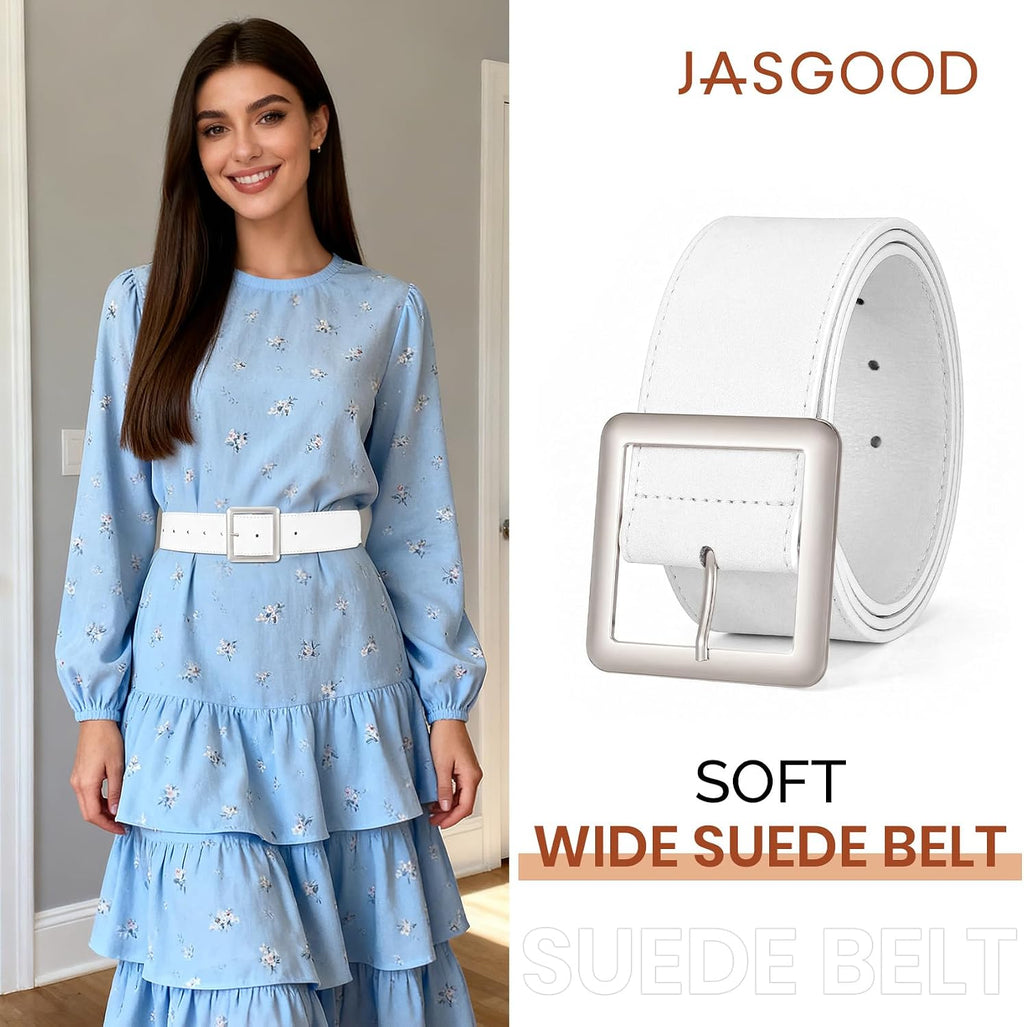 JASGOOD Women Wide Suede Belt Chunky Belts for Jeans Dresses Coats Ladies Waist Belt with Gold/Silver Buckle, Width 1.89"