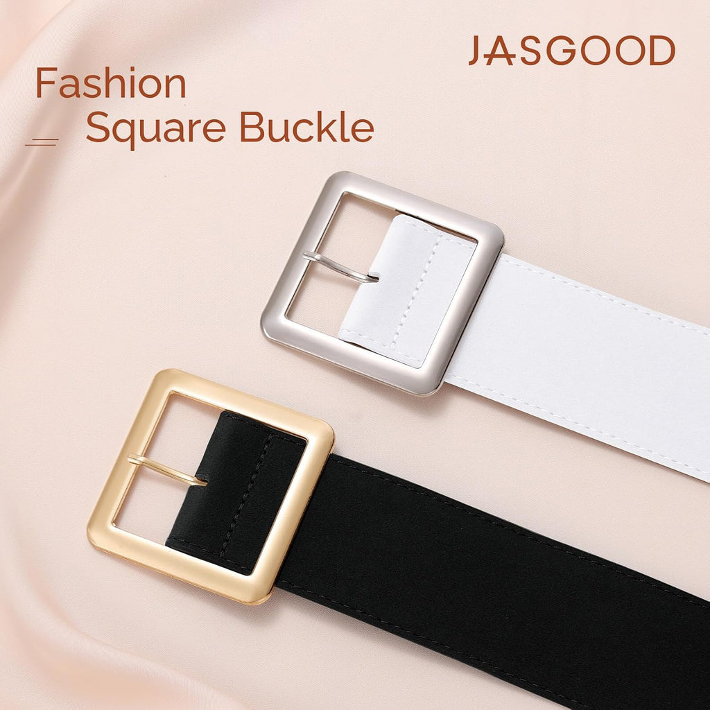 JASGOOD Women Wide Suede Belt Chunky Belts for Jeans Dresses Coats Ladies Waist Belt with Gold/Silver Buckle, Width 1.89"