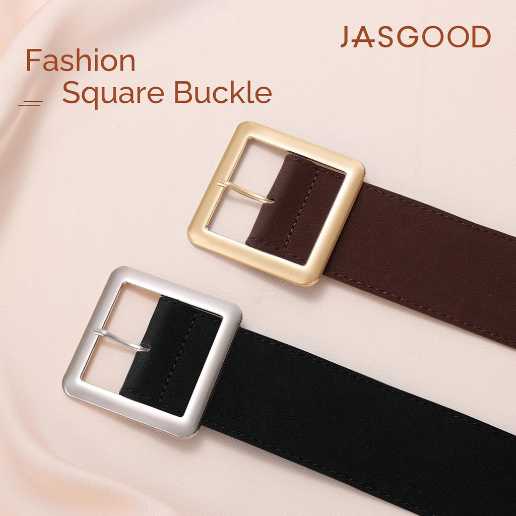 JASGOOD Women Wide Suede Belt Chunky Belts for Jeans Dresses Coats Ladies Waist Belt with Gold/Silver Buckle, Width 1.89"