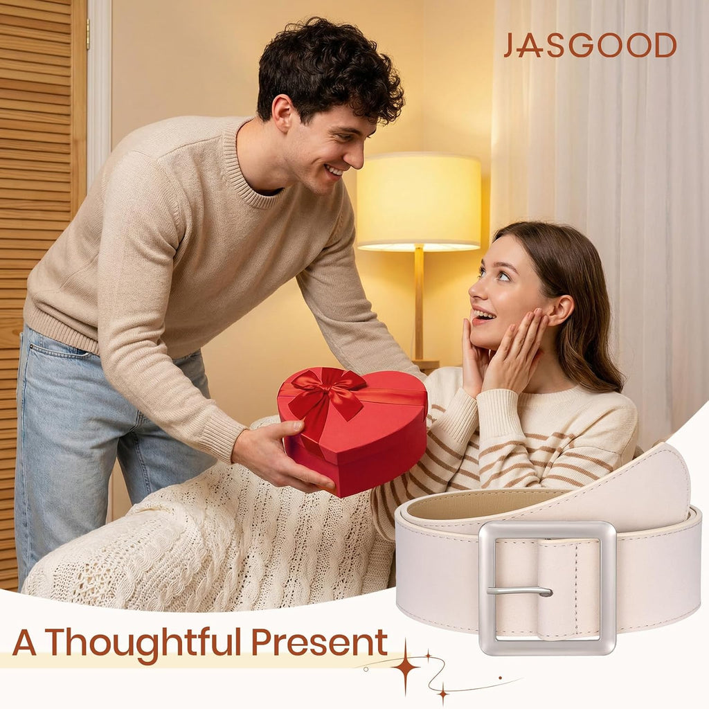 JASGOOD Women Wide Suede Belt Chunky Belts for Jeans Dresses Coats Ladies Waist Belt with Gold/Silver Buckle, Width 1.89"