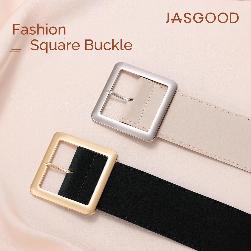 JASGOOD Women Wide Suede Belt Chunky Belts for Jeans Dresses Coats Ladies Waist Belt with Gold/Silver Buckle, Width 1.89"