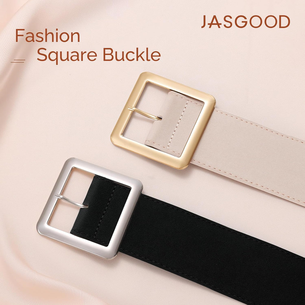 JASGOOD Women Wide Suede Belt Chunky Belts for Jeans Dresses Coats Ladies Waist Belt with Gold/Silver Buckle, Width 1.89"