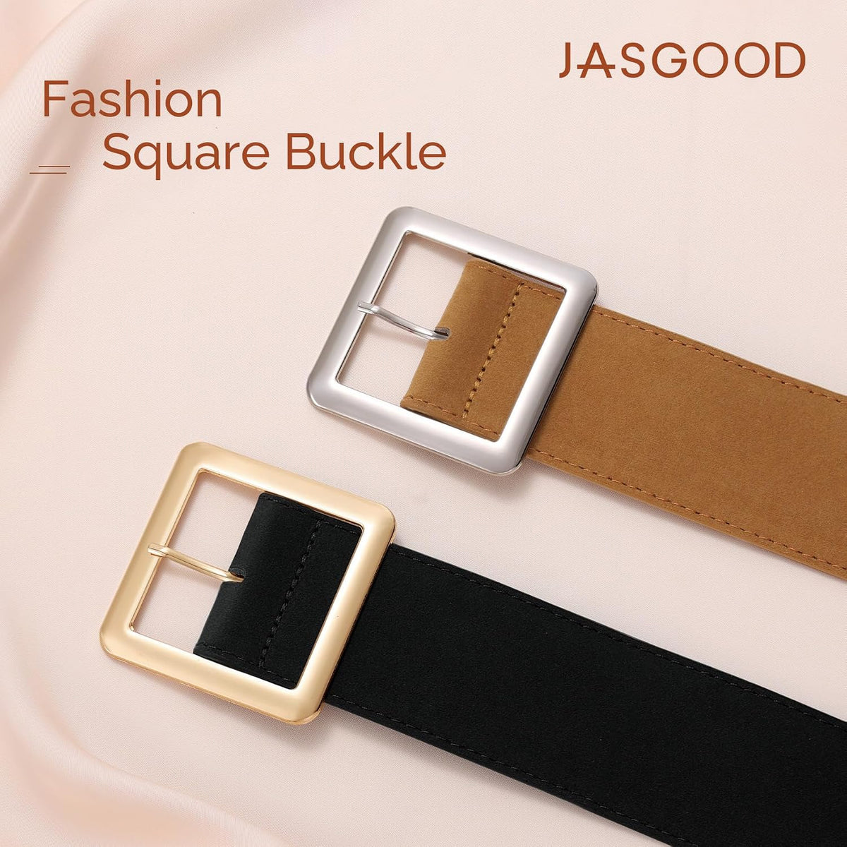 JASGOOD Women Wide Suede Belt Chunky Belts for Jeans Dresses Coats Ladies Waist Belt with Gold/Silver Buckle, Width 1.89"