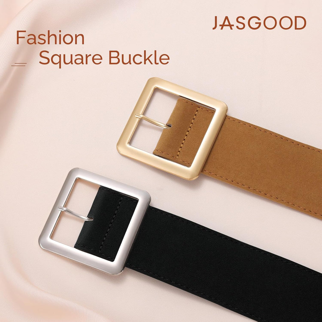 JASGOOD Women Wide Suede Belt Chunky Belts for Jeans Dresses Coats Ladies Waist Belt with Gold/Silver Buckle, Width 1.89"