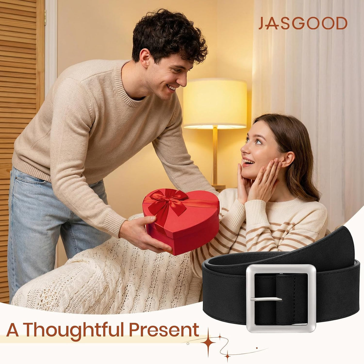 JASGOOD Women Wide Suede Belt Chunky Belts for Jeans Dresses Coats Ladies Waist Belt with Gold/Silver Buckle, Width 1.89"