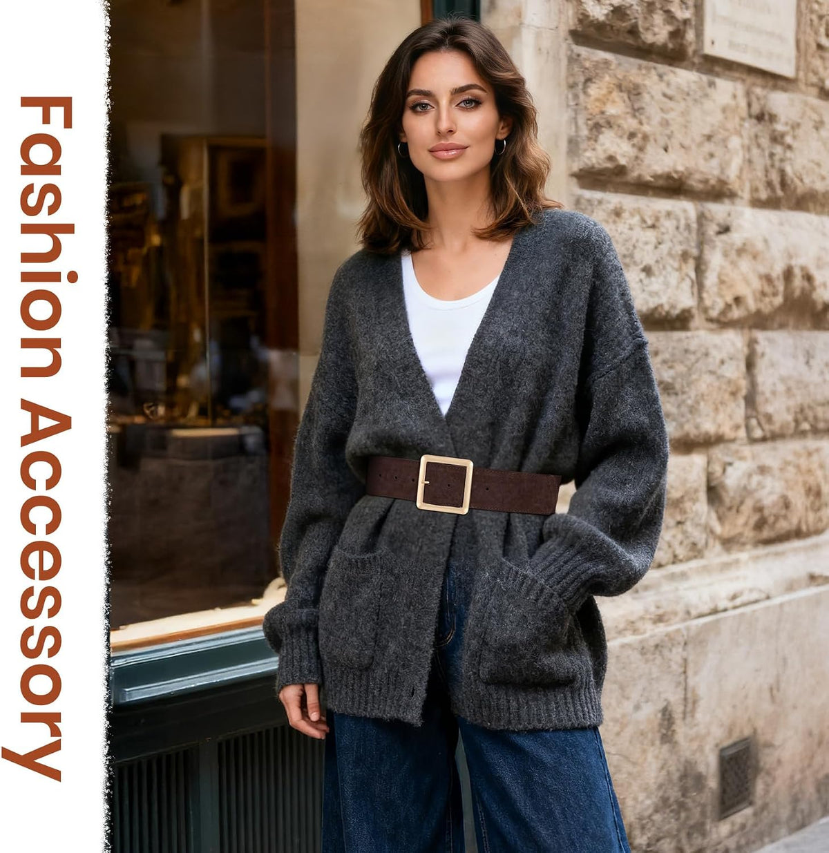 JASGOOD Women Wide Suede Belt Chunky Belts for Jeans Dresses Coats Ladies Waist Belt with Gold/Silver Buckle, Width 1.89"