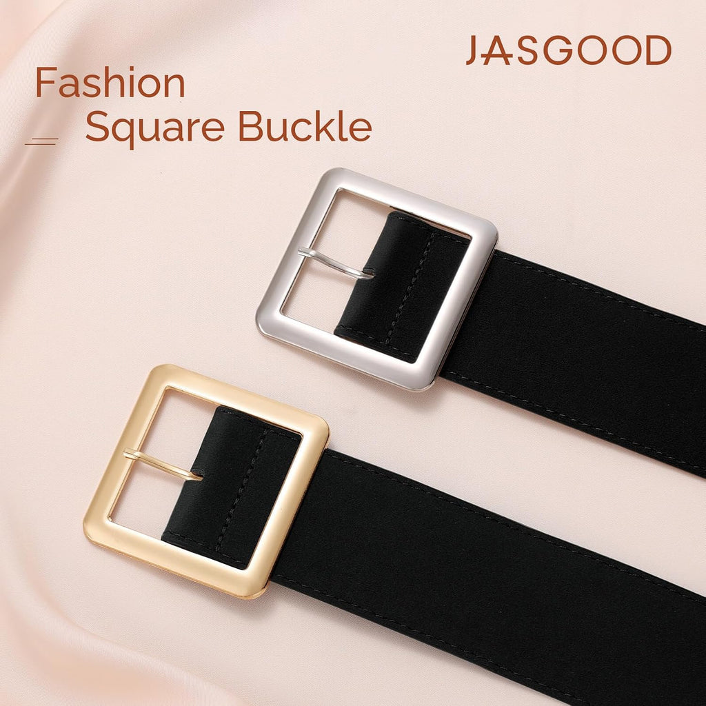 JASGOOD Women Wide Suede Belt Chunky Belts for Jeans Dresses Coats Ladies Waist Belt with Gold/Silver Buckle, Width 1.89"