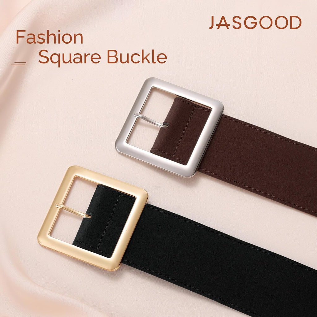 JASGOOD Women Wide Suede Belt Chunky Belts for Jeans Dresses Coats Ladies Waist Belt with Gold/Silver Buckle, Width 1.89"